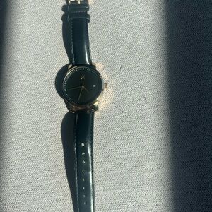 MVMT Black and Gold Minimalist Leather Strap Watch